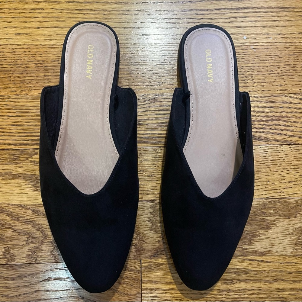 Black Round Toe Faux Suede Mule Slide Shoes - Picture 4 of 10
